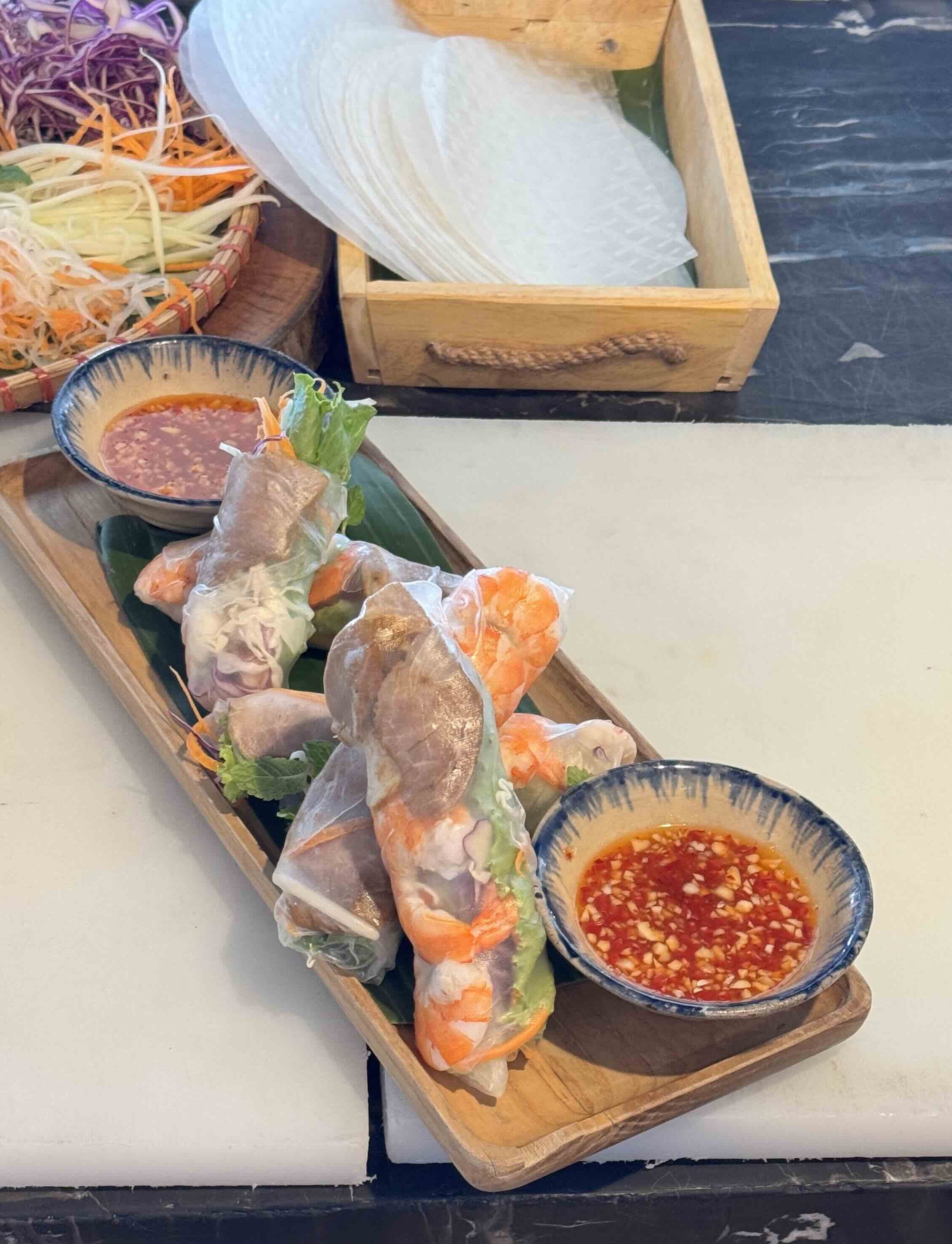 Freshly prepared Vietnamese spring rolls
