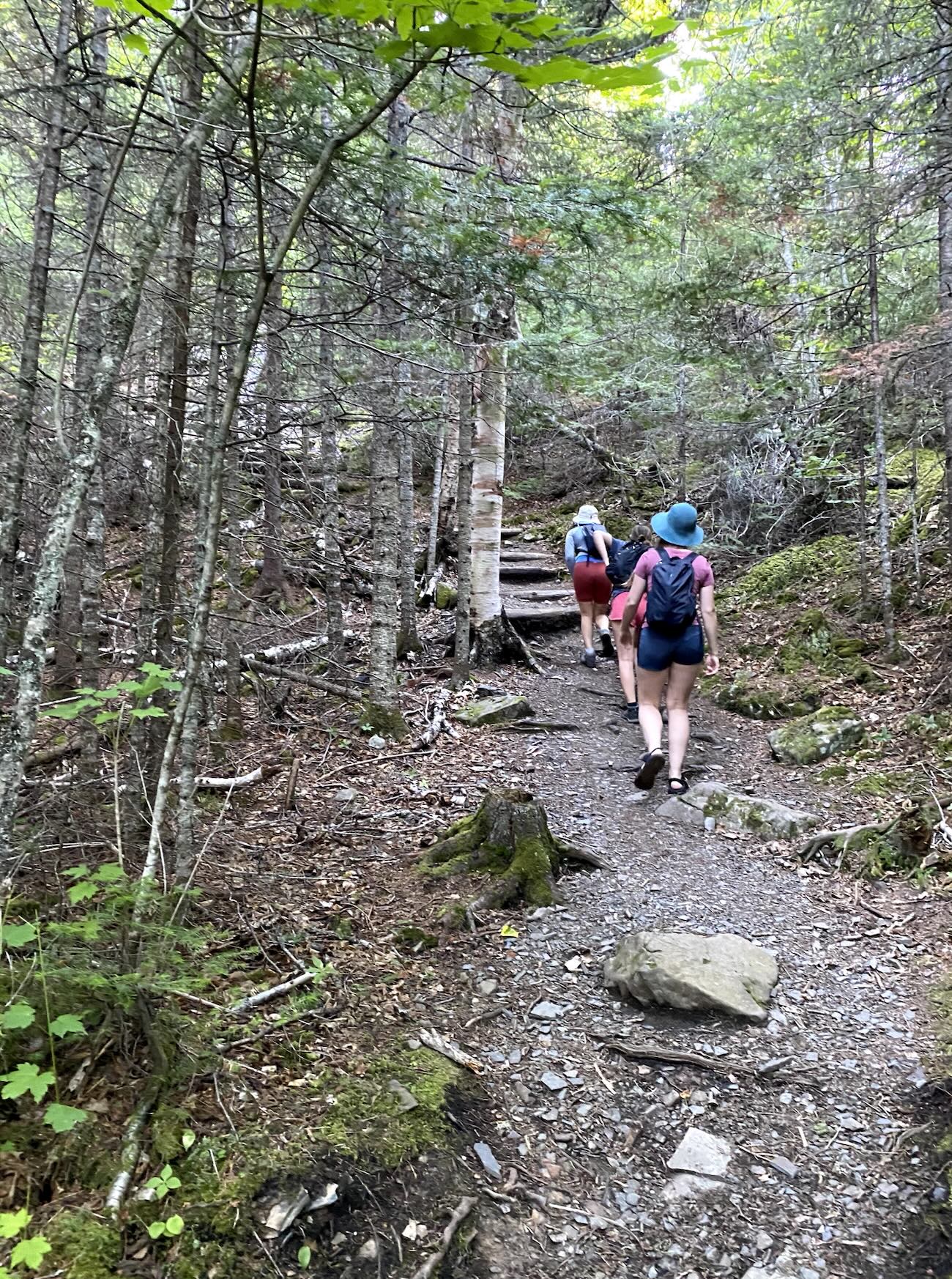 girls starting the top of the stairs section of the hike